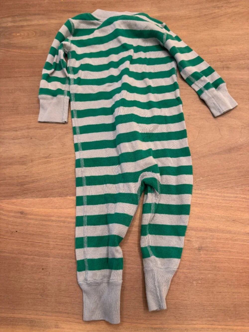 Hanna Andersson Green Gray Striped Zip Romper Sleeper 9-12M